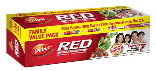 DABUR RED TOOTHPASTE FAMILY VALUE PACK WITH FREE TOOTHBRUSH (300 GM)