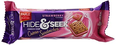 Parle Hide & Seek Choco Chip Strawberry Creme Sandwich Cookies. (120.00gm)