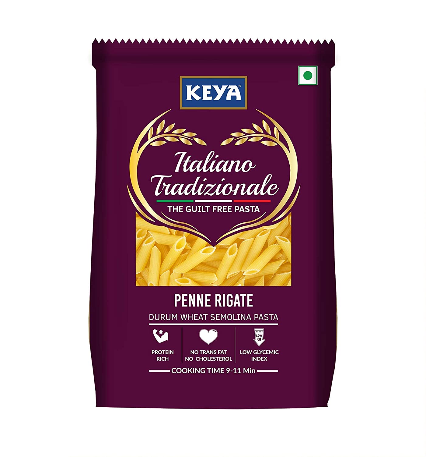 Keya Gourmet Penne Rigate Durum Wheat Pasta | 100% Pure and Natural. (500.00gm)