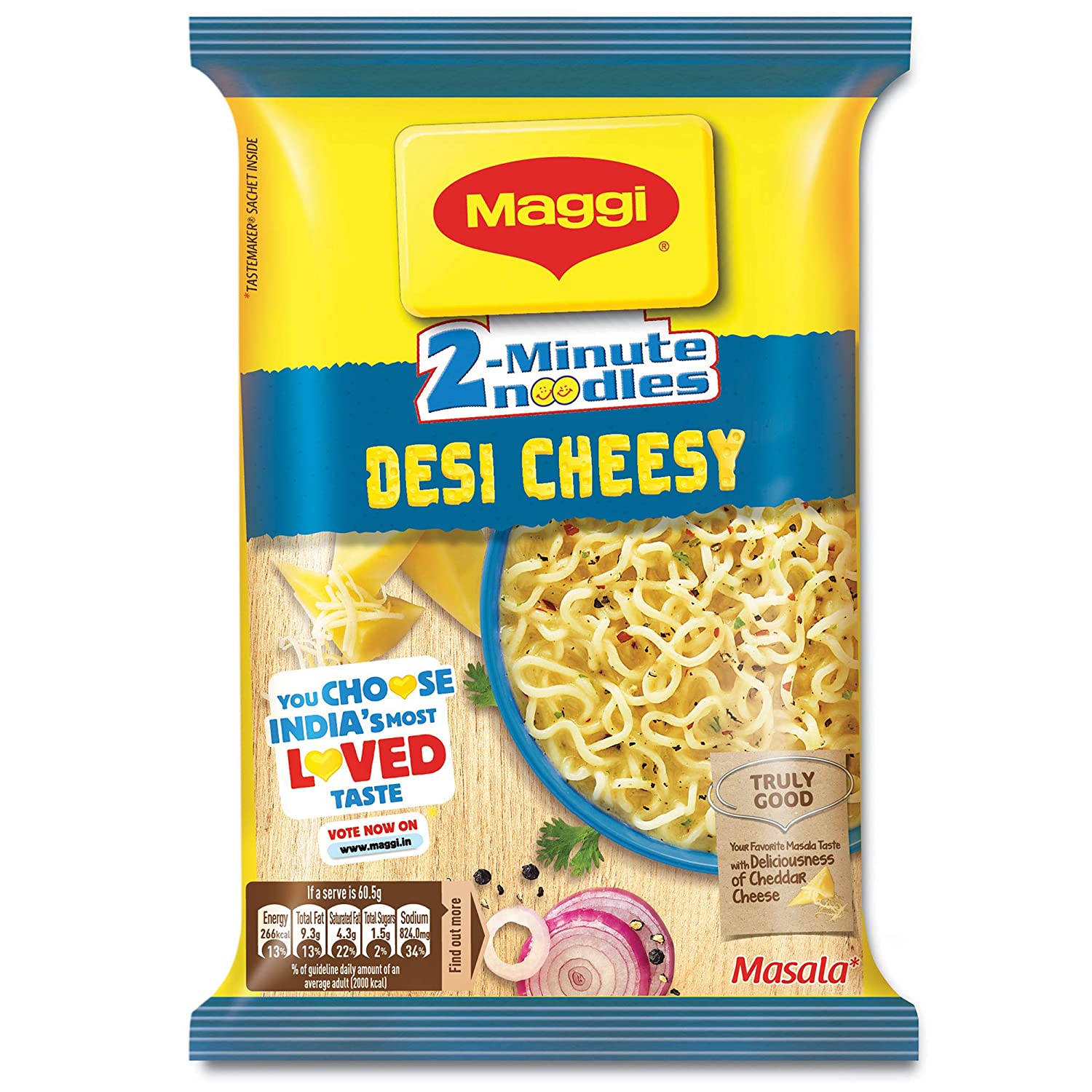 Maggi 2-Minute Instant Noodles, Desi Cheesy Masala Pouch. (60.50gm)