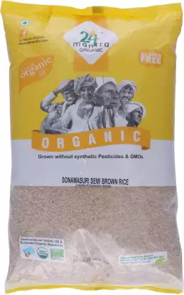 24 mantra ORGANIC Organic Sonamasuri Semi Brown Rice/Handpounded/ Chawal (Unpolished) Brown Sona Masoori Rice  (5 kg)
